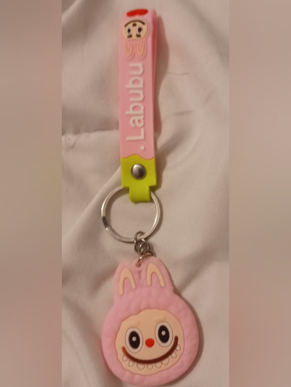 Pop Mart Labubu Pink & Lime  Keychain With Mirror On Other Side